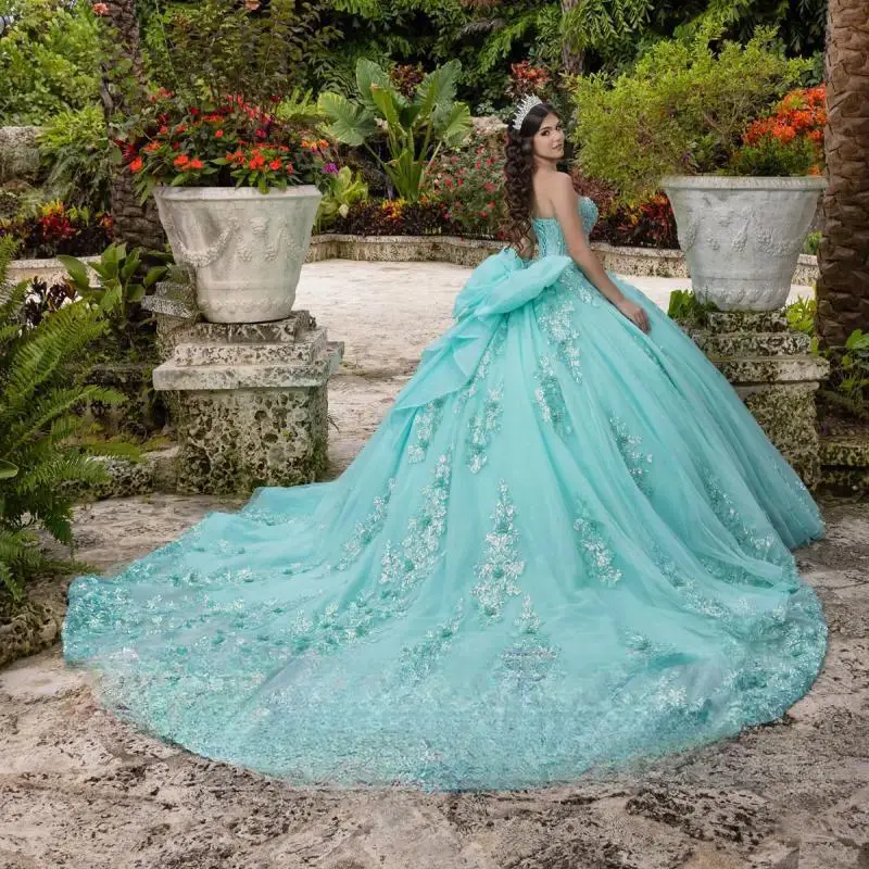 Mode Ballkleid Quinceañera Kleider Garten Stil Spitze Applique Korsett Glänzende Perlen Süße 16, Vestidos de 15, Maßgeschneidert