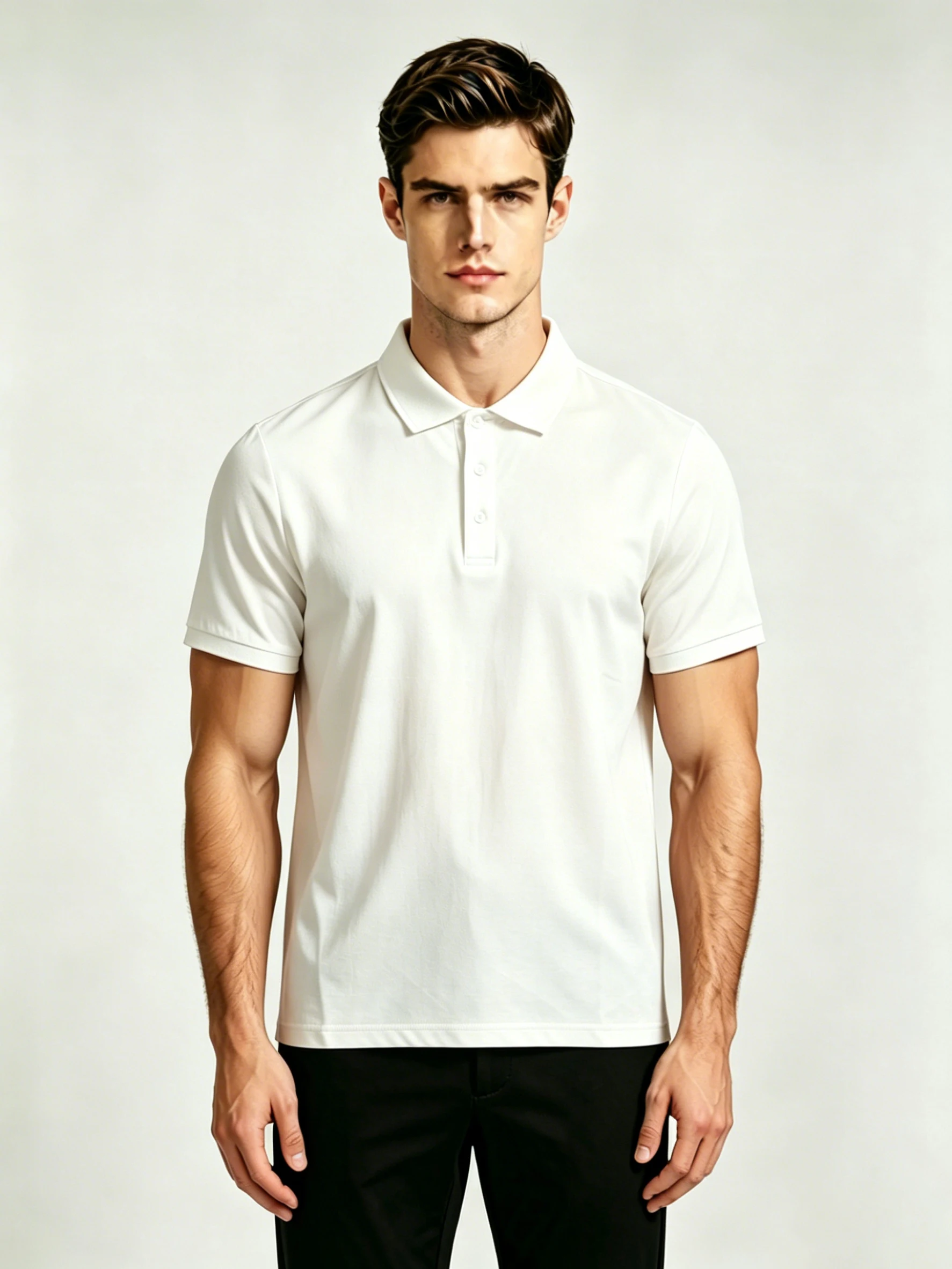 Men's breathable business casual polo shirt, fashionable and lightweight short sleeved solid color