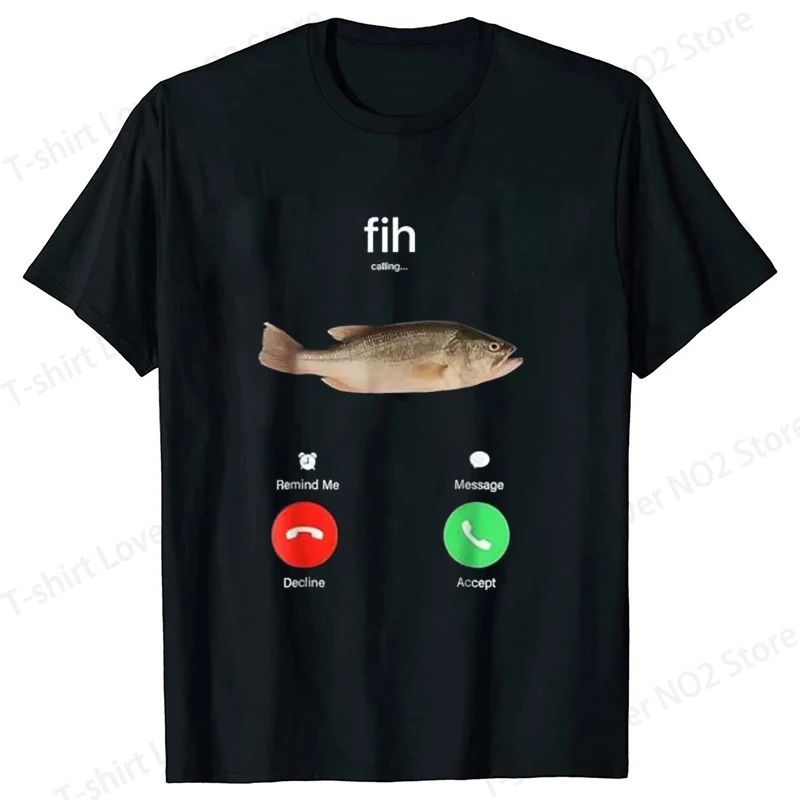 Camiseta e Blusas de Verão de Manga Curta com Estampa de Peixe Engraçada para Homens e Mulheres, com Design de Peixe que Recebe Chamadas e Mensagens (
