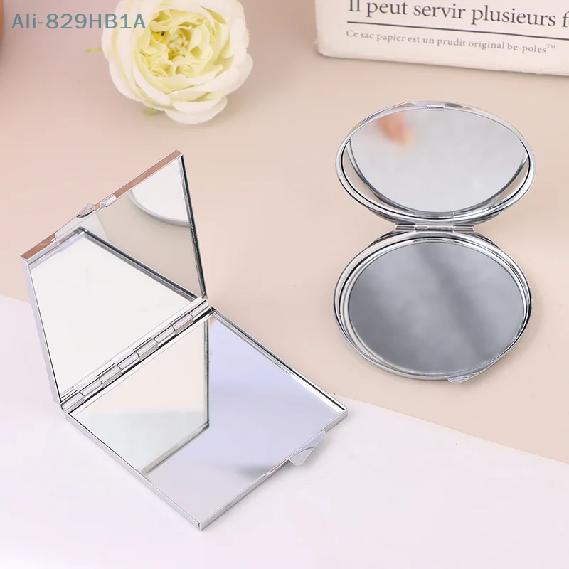 Miroir de maquillage portable en acier inoxydable pour femme, poche à main, côté plié, cosmétique, petit, diverses saillies, outil, 1 pièce