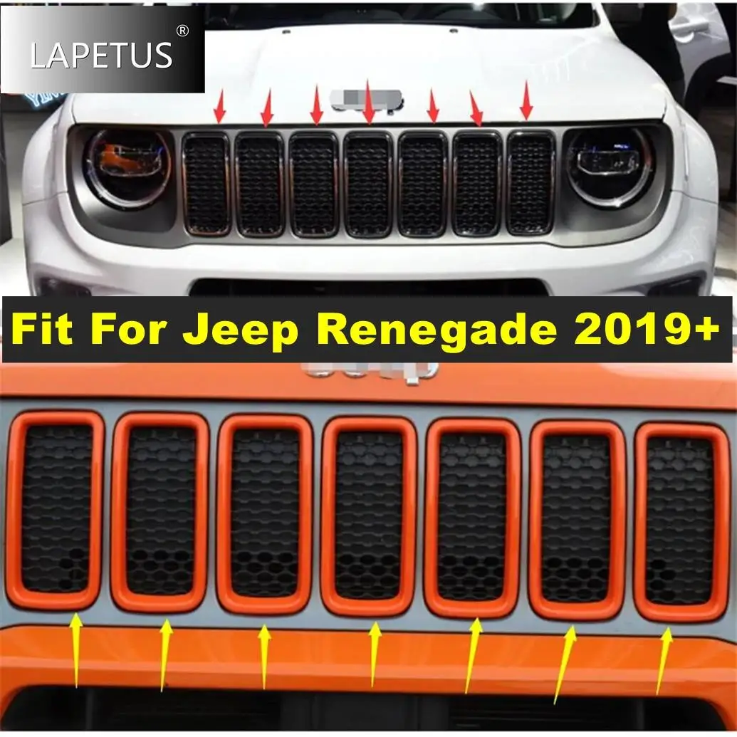 Car Front Grille Grill Decoration Ring Cover Trim For Jeep Renegade 2019 - 2023 Matte / Carbon Fiber Style Exterior Accessories