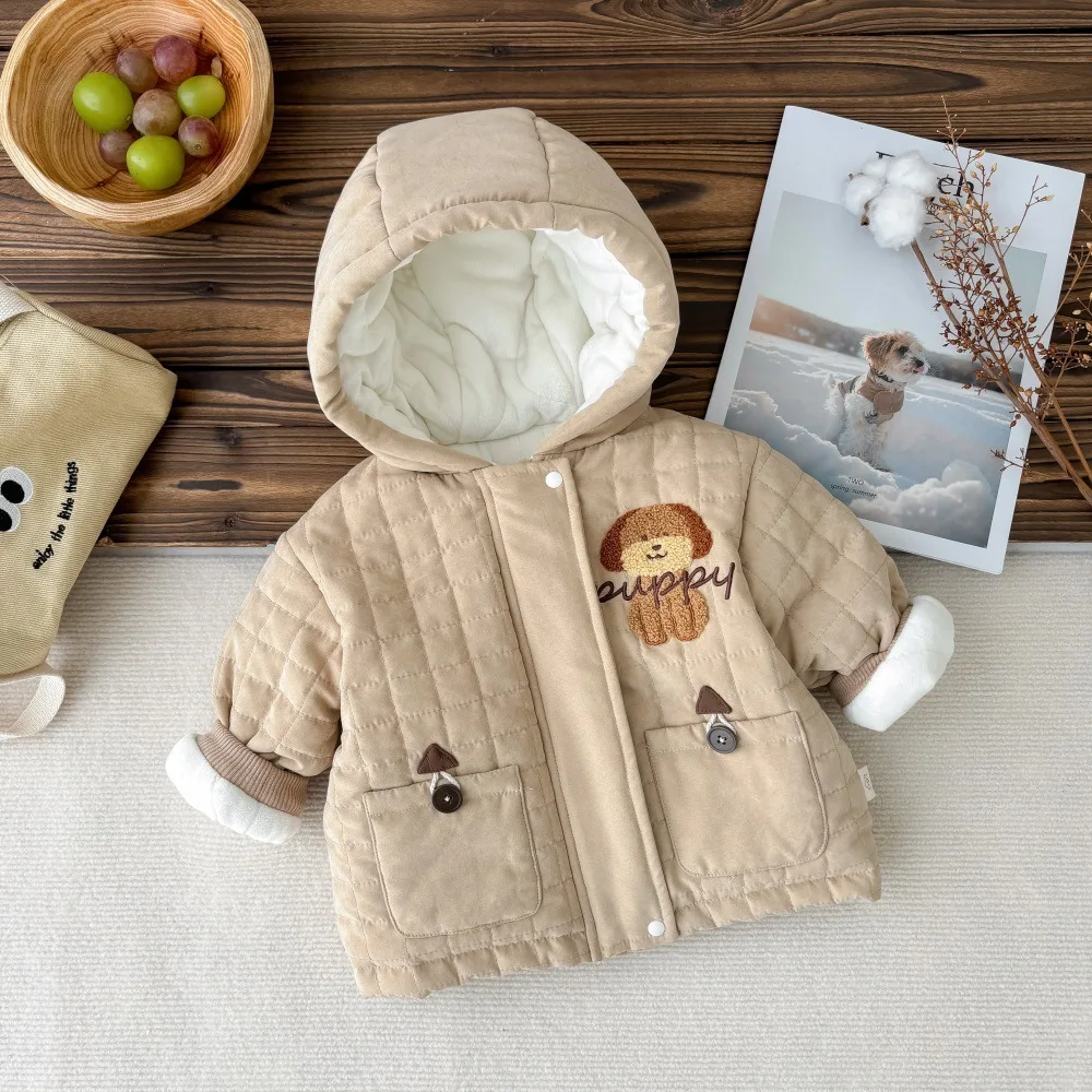 UNIFEMEN Baby Winter Parkas Thick Cotton Stylish Little Dogs Plush Infant Boys Jackets Warm Hooded Todddler Boys Outdoor Wear