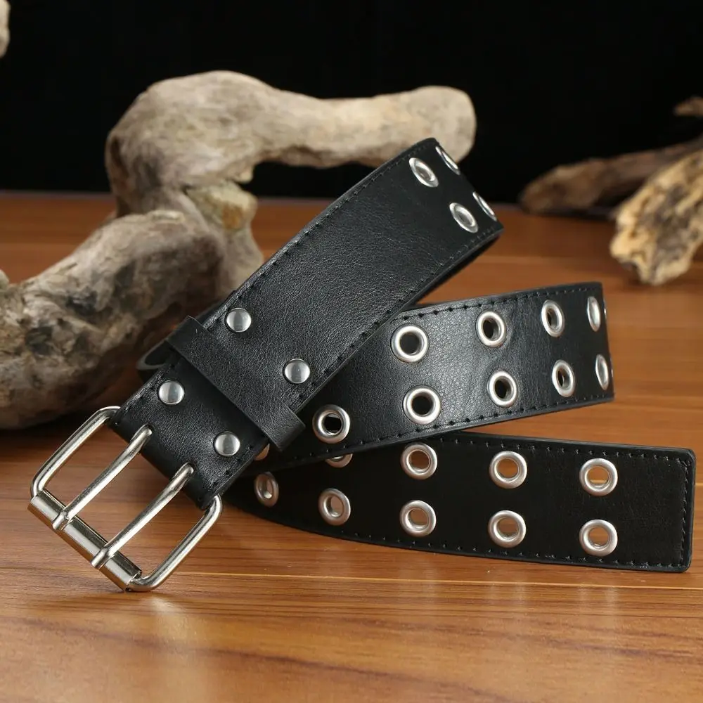 فاسق صف مزدوج حفرة حزام مشبك معدني Y2k نمط بولي Leather الجلود ستار أحزمة الجينز ديكور كل مباراة الهيب هوب حزام خصر الطرف