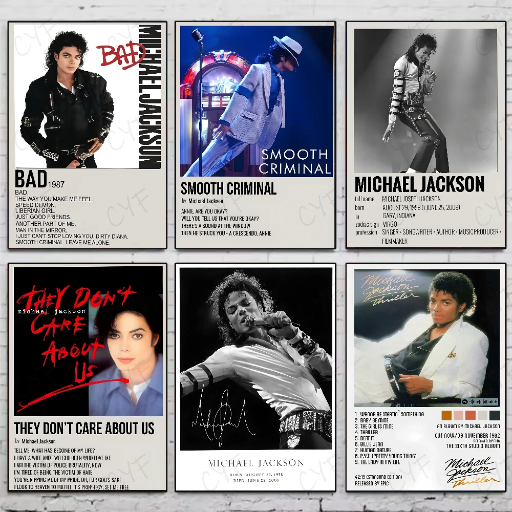 Póster de portada de álbum de cantante m-ichael j-jackkson, pegatina artística de pared impermeable para sala de estar, decoración Vintage, regalo estampado de alta calidad