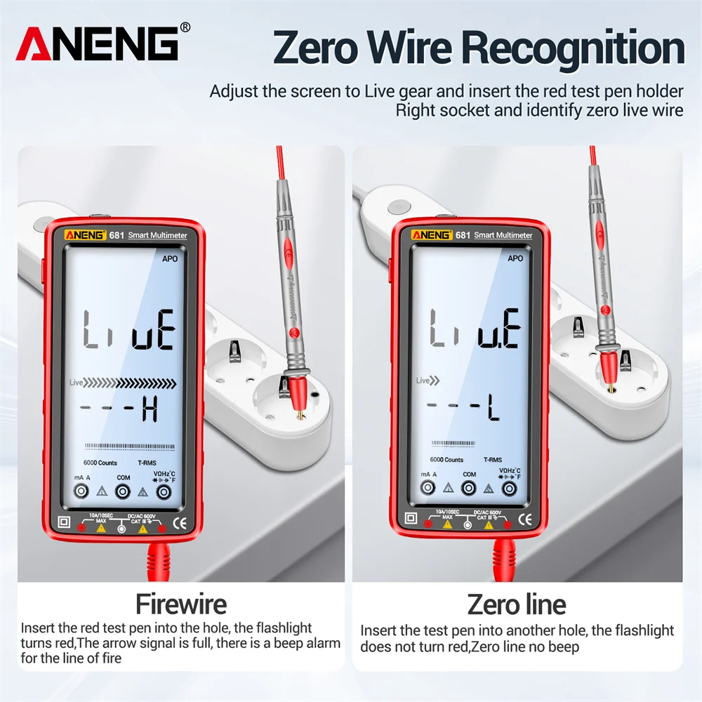 Imagem -02 - Aneng-recarregável va Multímetro Display Reverso Alcance Automático True Rms Testador de Tensão Ferramentas de Medição sem Contato 682 682