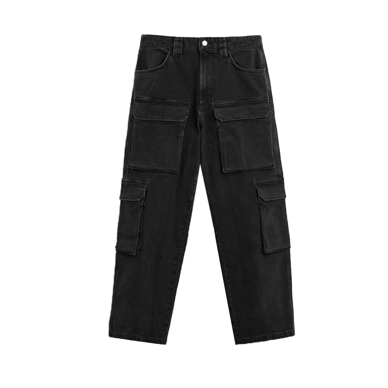 

Spring New Men's Casual Waed Denim Pants ket Decorated Workwear Sle Loose Fit Straight Leg Jeans Youth Trend
