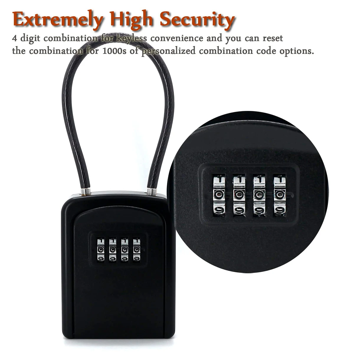 Metal Combination Key Box Wall Mounted Weatherproof 4 Digit Combination Lock Storage Box Hanging Home Office Strong Safe