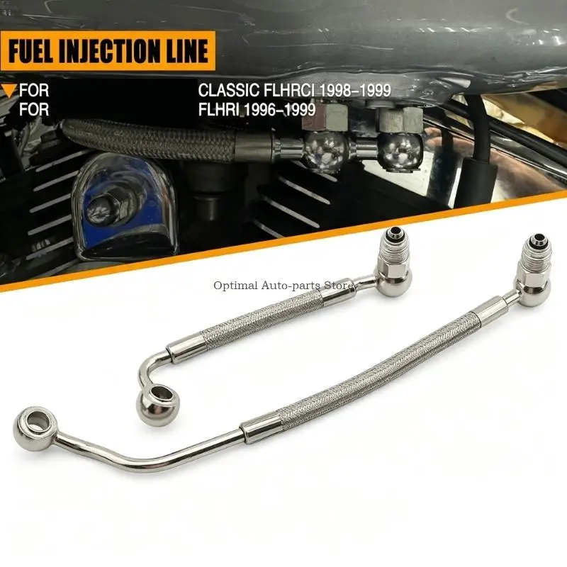 Formed Motorcycle Line Set with Flexible Braided Sections, Threaded Ends and Eye Fittings for 1995-1999 Fuel-Injection