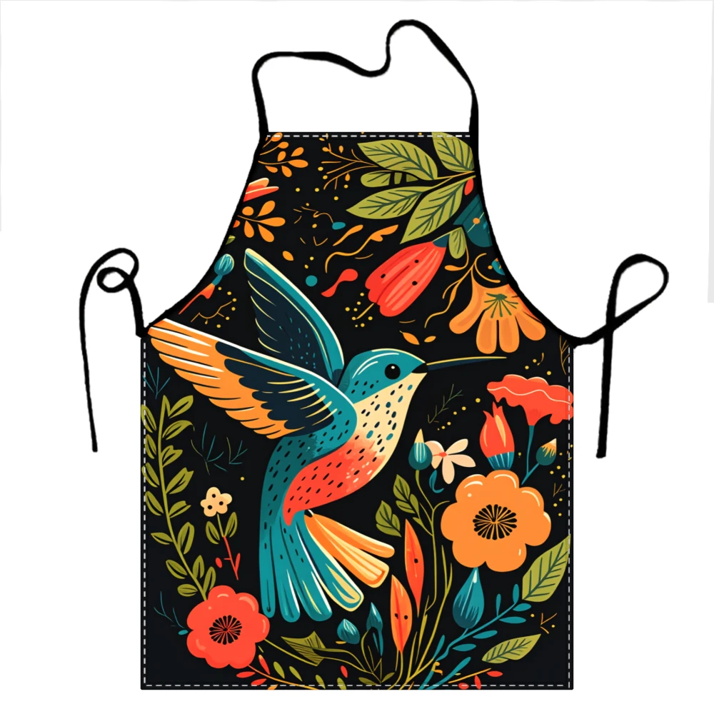 Colorful Hummingbird And Floral Pattern Apron For Cooking And Baking With Vibrant Design And Adjustable Straps