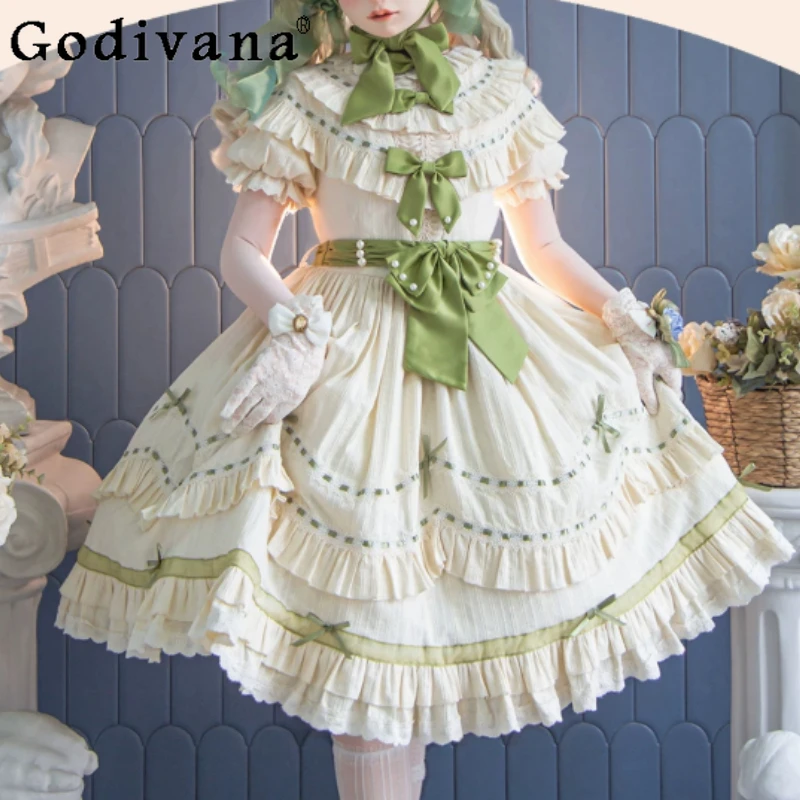 

Elegant Lolita Temperament Peter Pan Collar Big Swing Dress Fashion Versatile Age Reducing Short Sleeve Princess Cake Dresses
