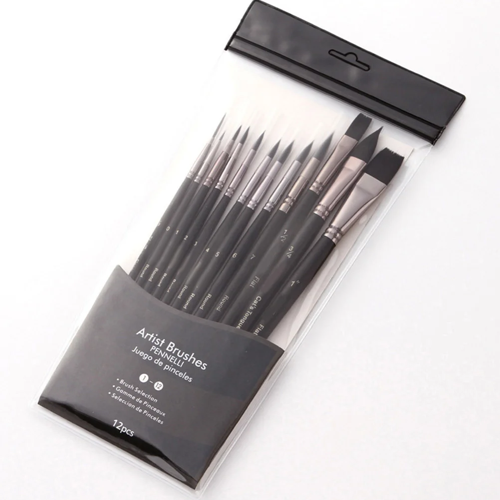 

12pcs Nylon Tip Watercolor Paint Brush Set For Fine Detailing Smooth Handle Painting Tools Acrylic Oil Miniature Drawing Liner