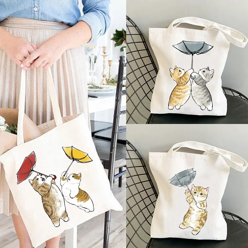 Cute Animal Bags Kawaii Cats Canvas Bags Shopping Bag Fashion Tote Bag Handbags Casual Girl Shoulder Bags for Girls Shopper Bag