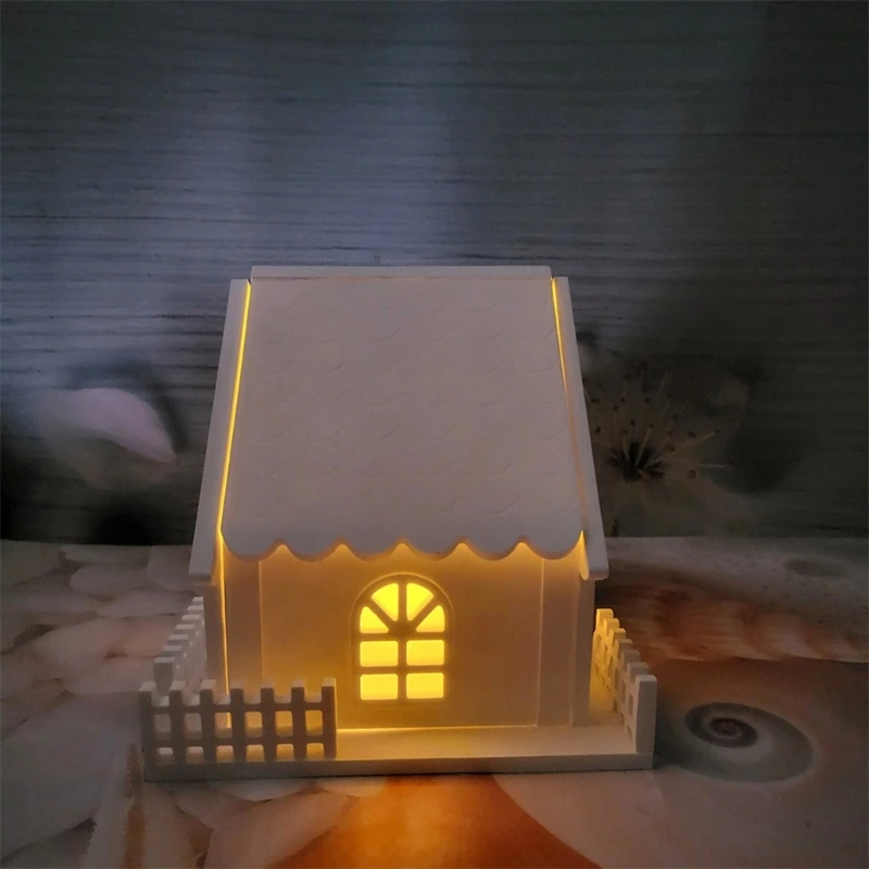 652F 2Pcs Winter Themed House Decors Mould Sturdy Silicone House Ornament Moulds For Crafting Snow Houses And Fences