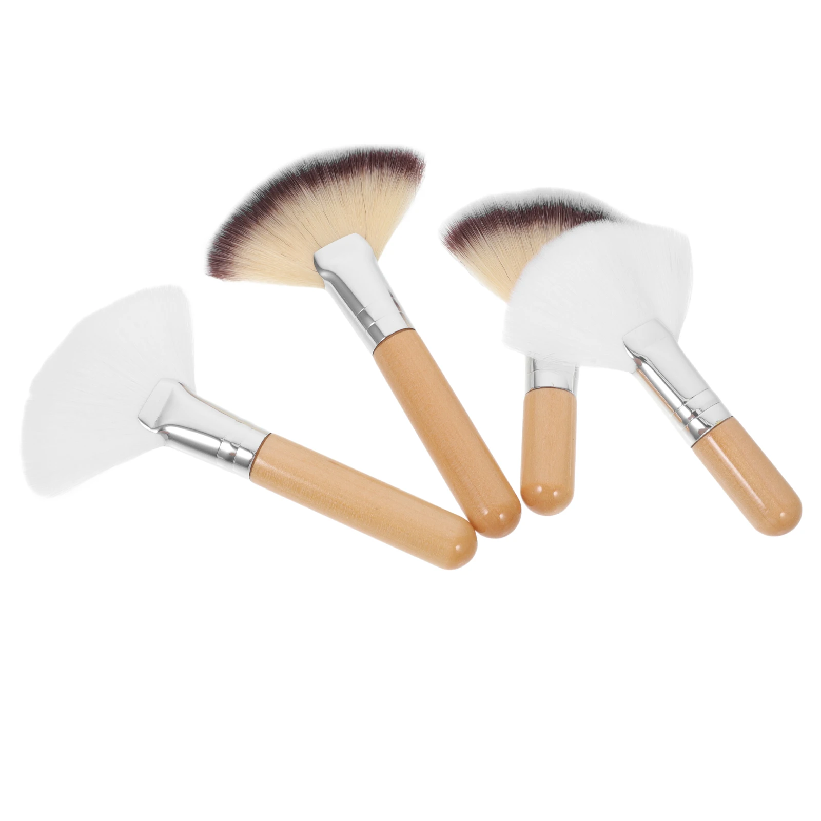 

4pcs Fan Makeup Brushes For Powder Foundation Blush Highlight Setting Premium Nylon Soft Dense Silky No Shedding Comfortable