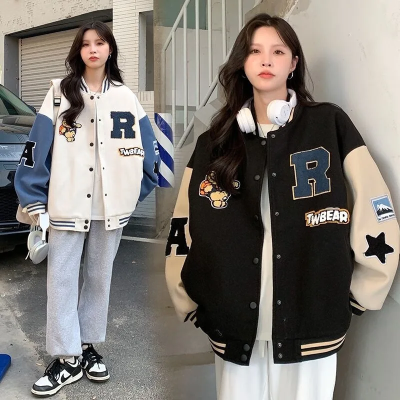 Women Student Loose Letter Printed Hoodies Autumn Padded Baseball Jersey Women American Retro Loose Sweater Women Jacket 2025