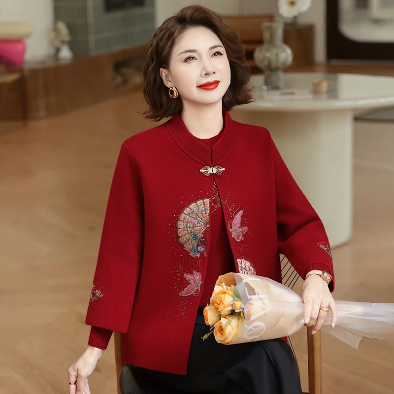 

Осенний комплект одежды для мам и свекровей: элегантное свадебное платье, вязаный топ и брюки, модные и теплые.