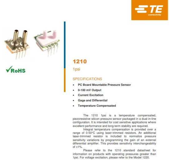 1210A-015A-3S MEAS Absolute pressure sensor, low power consumption analog output pressure chip