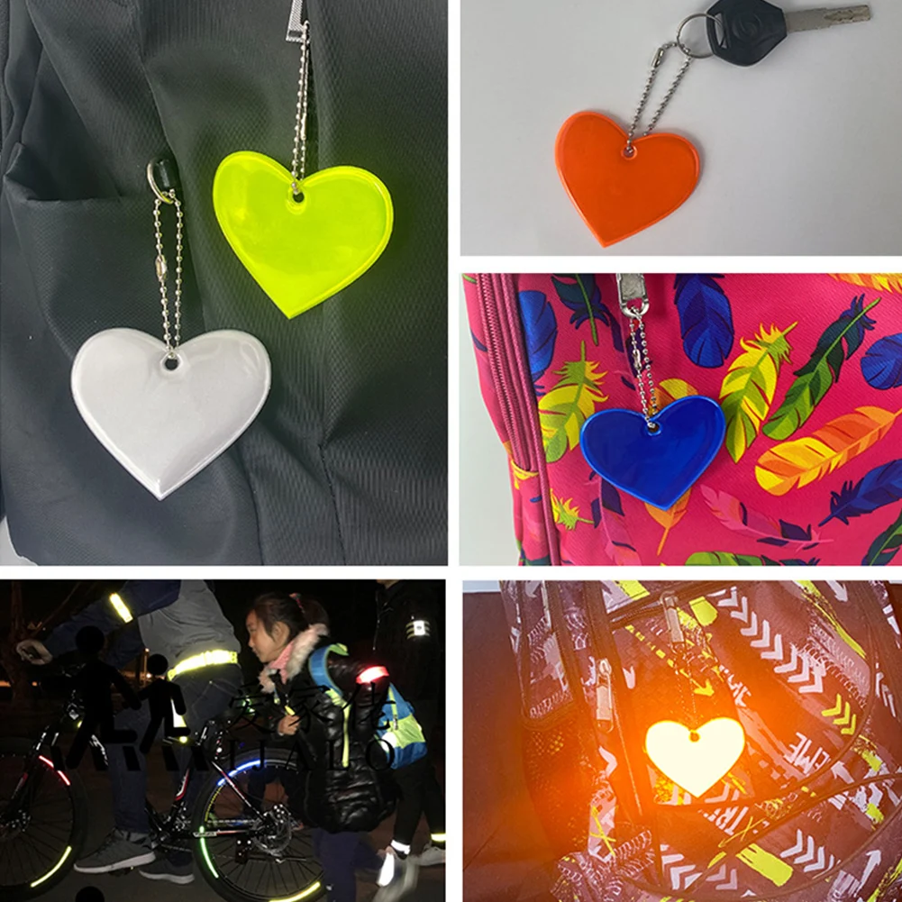 Safe Reflective Keychain For Bag Backpack Pendant Heart Ornaments Reflectors For Things Adults Children Night Safety Accessories