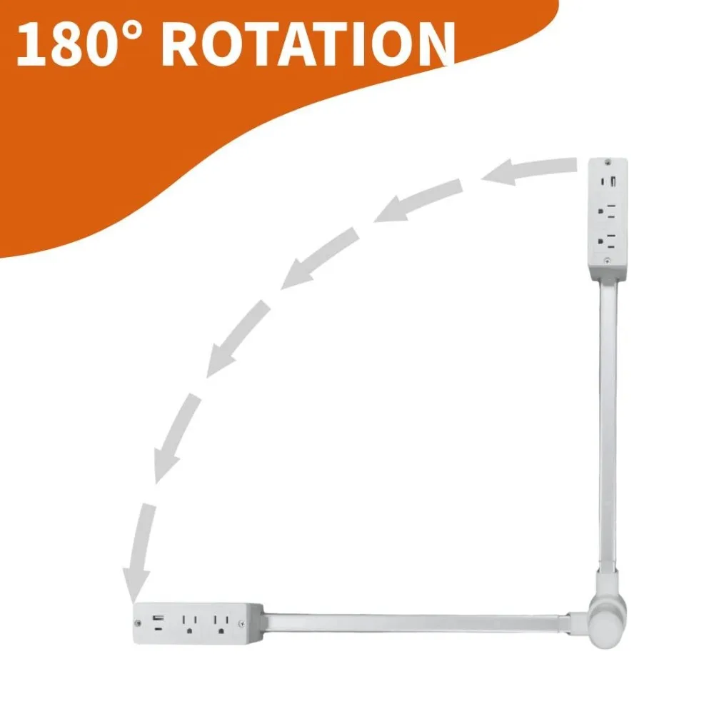 

Rotates 180° Electrical Outlet Extender White Punch-free Power Expander Adjustable Length Power Outlets Extender for NightStand