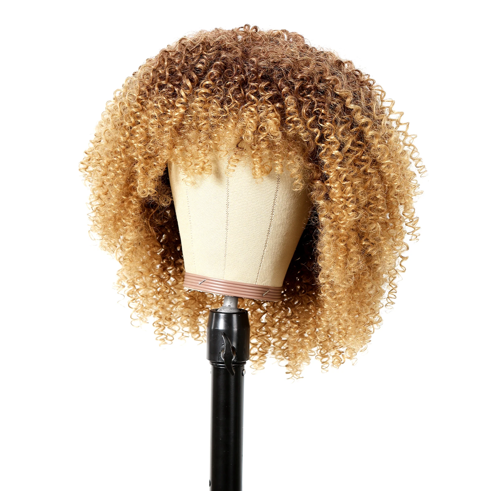 Afro Golden Brown Synthetic Wigs Kinky Curly Bob Bomb Wig with Bangs Short Curly Hair for Black Women Brazilian Heat Resistant