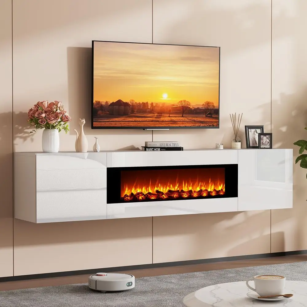 

Floating TV Stand with 36 Electric Fireplace, Wall Mounted Fireplace Entertainment Center with Storage for TVs Up to 80, Media