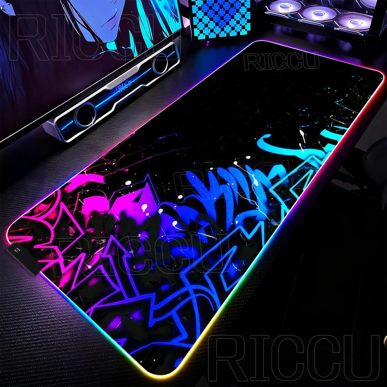 

Коврик для мыши RGB XXL HD Street Graffiti Art Gaming Anime с LED-подсветкой, расширяемый, для компьютера, резиновый, защитный коврик для клавиатуры