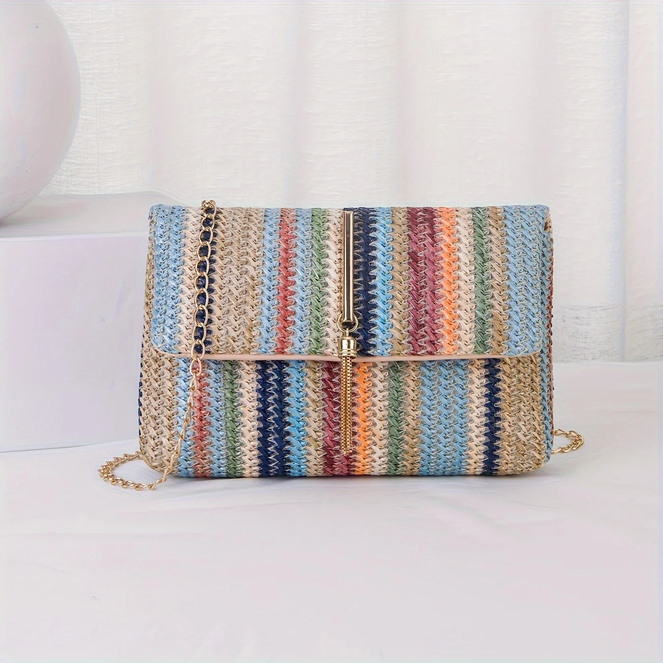 A fashionable tassel hardware accessory, colorful single shoulder diagonal cross bag, makeup bag, phone bag