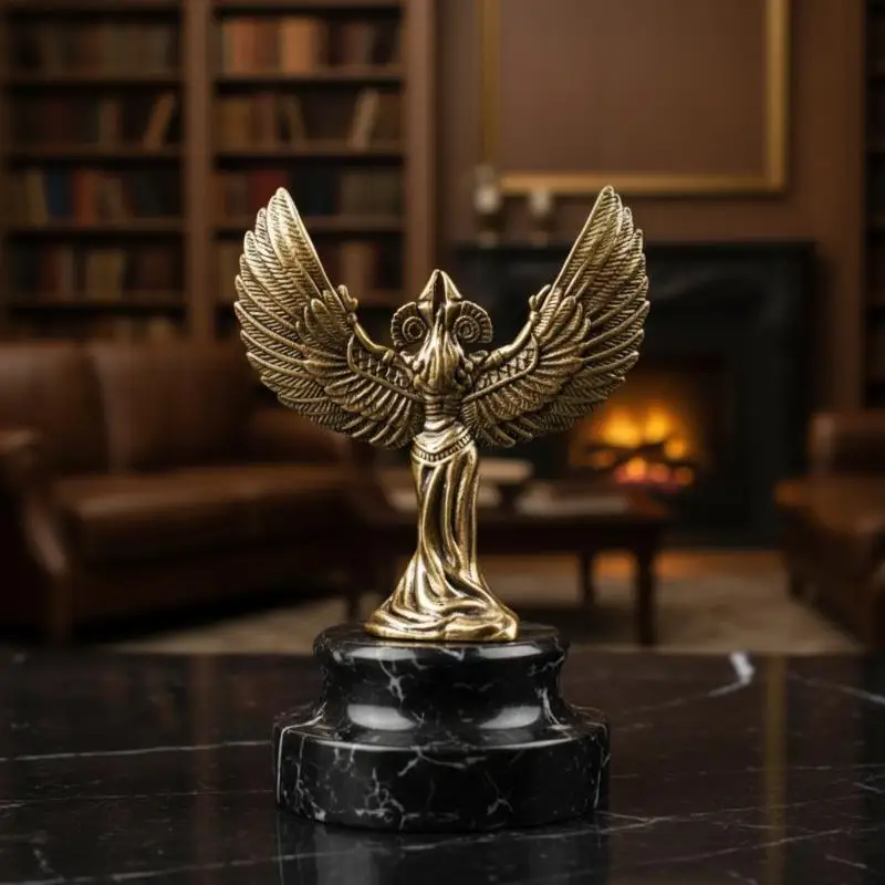 Mini Brass Winged Goddess Figurine 4.8cm Egyptian Style Statue Desktop Home Decoration Ornament