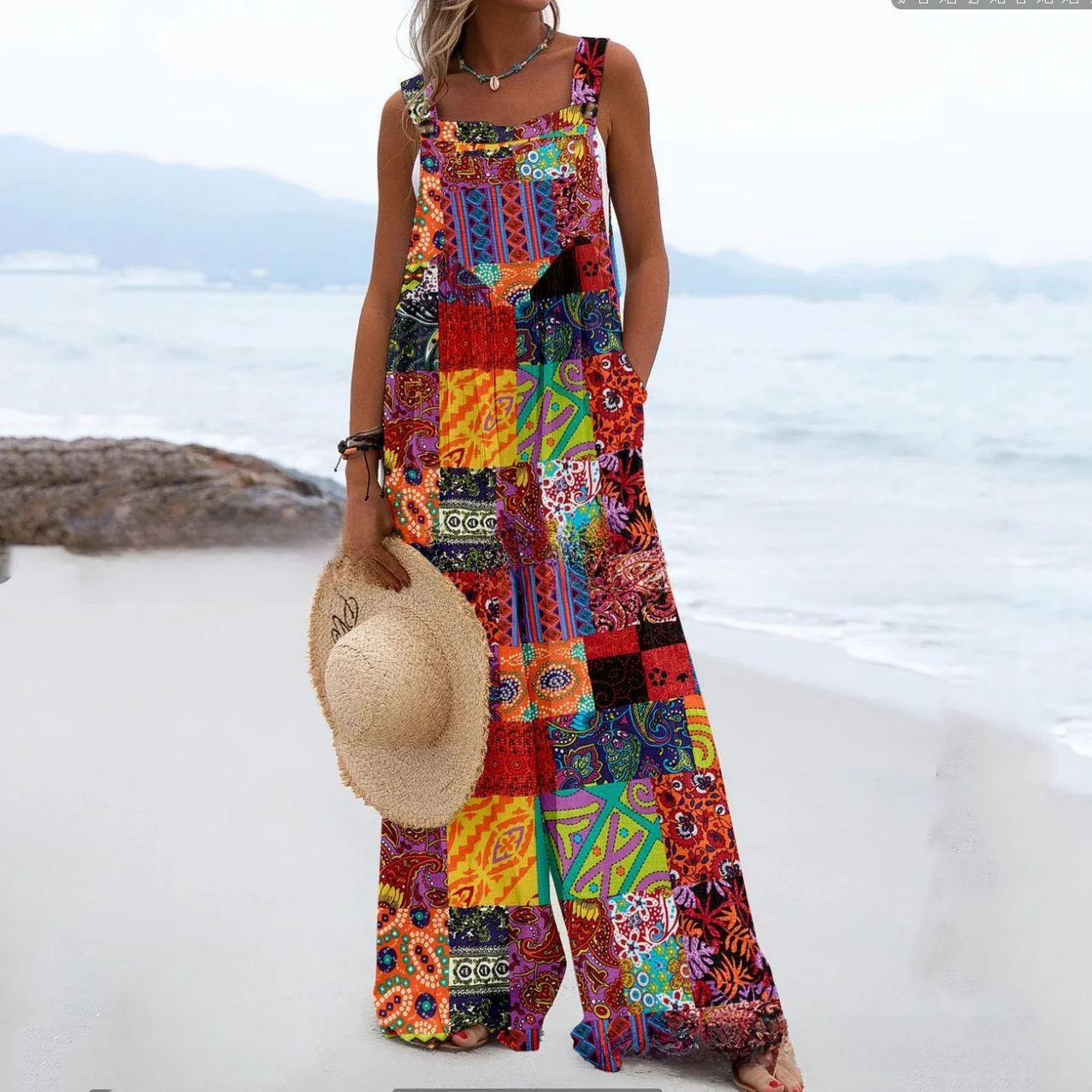 

Women's Cotton Linen Csole Jumpsuit Wide Leg Pants Low Waist Long Pants Comfortable Breathable Autumn Faion Ladies Suit