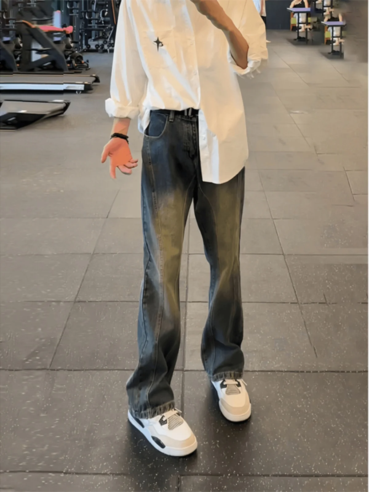 

Джинсы мужские Waed в стиле пэчворк, весна-осень, в американском ретро-стиле, прямые брюки с эффектом драпировки, удлиненные, слегка расклешенные