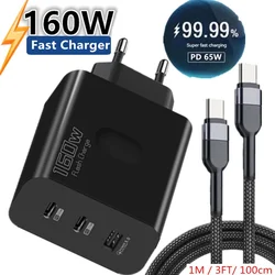 160W Fast Charger USB Type C Phone Charger Adapter Quick Charge QC 5.0 3.0 PD 65W Charger For iPhone iPad Samsung Huawei Xiaomi