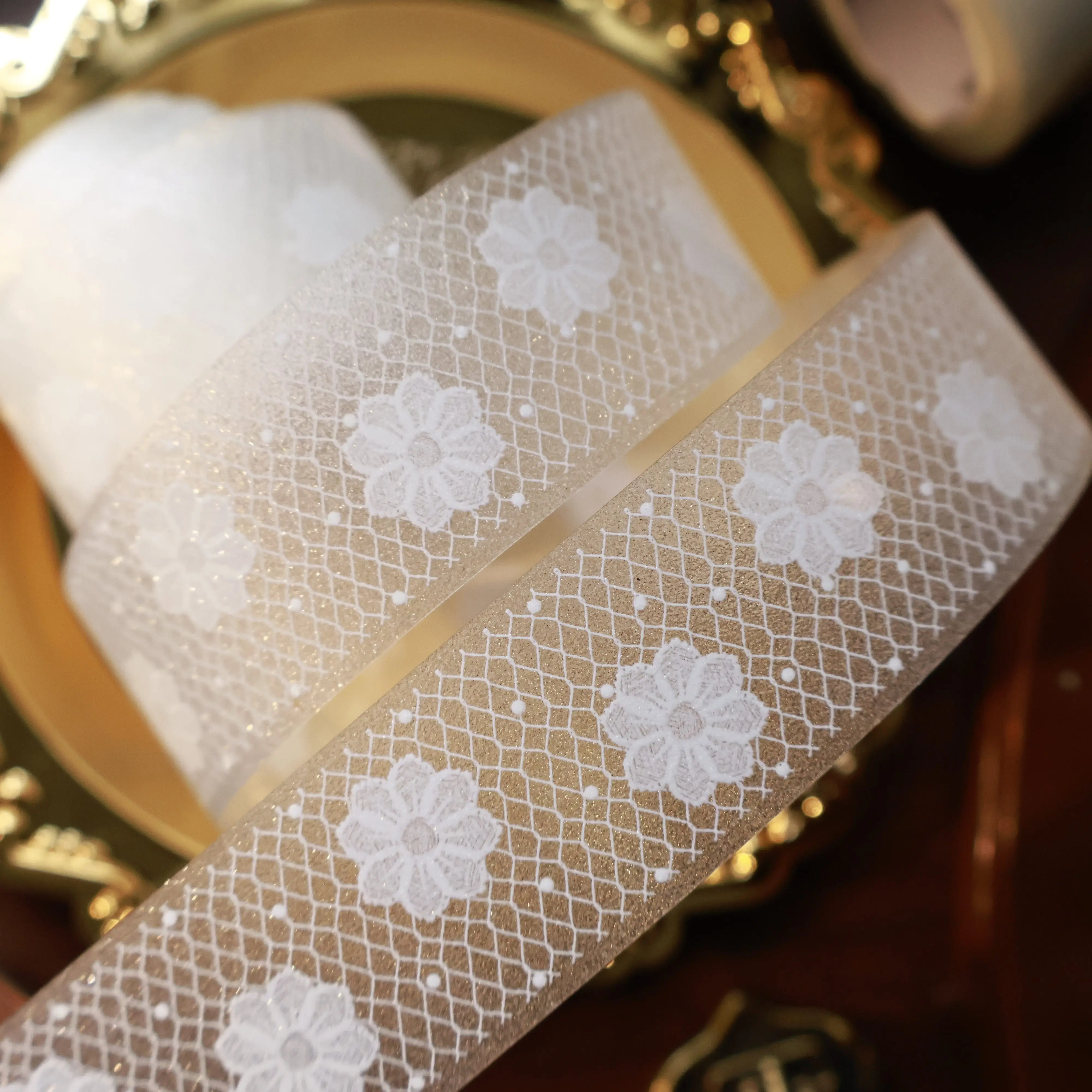 Lace Flower Washi Pet Tape Roll Sticker Primer Lace Flash Yarn Maste Release Paper view 3