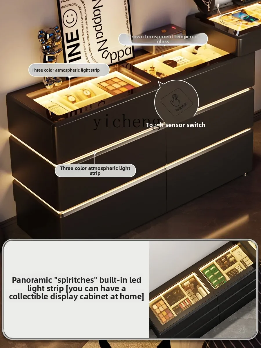 B2 Living Room Storage Cabinet, Bedroom Six-chest Cabinet, Drawer-type Locker With Light, Black Ultra-thin Jewelry