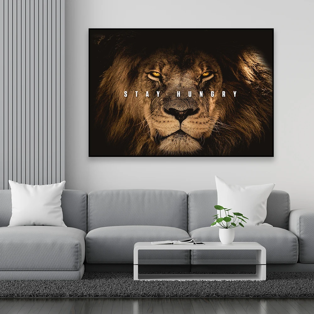 

Stay Hungry Motivational Poster Office Quote Canvas Painting Modern Lion Art Print Success Wall Picture Home Living Room Decor