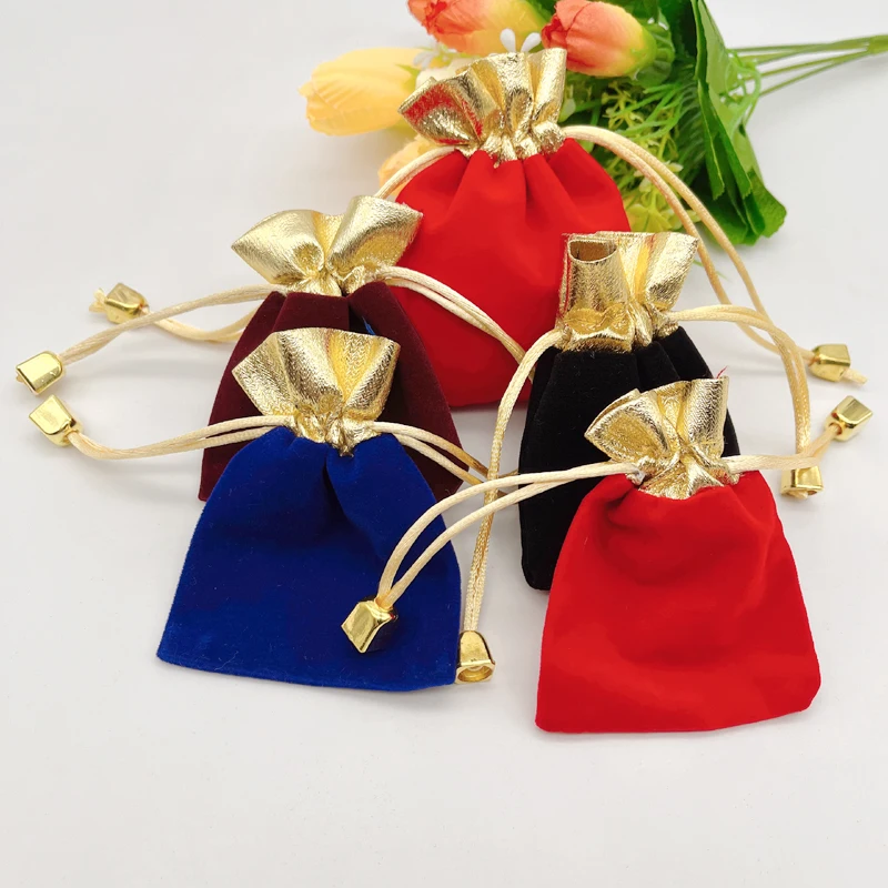

100pcs 7x9cm Gold Mouth Velvet Storage Bag Packaging Wedding Sachet Flannel Bags Drawstring Pouches for Jewelry Velvet Gift Bags