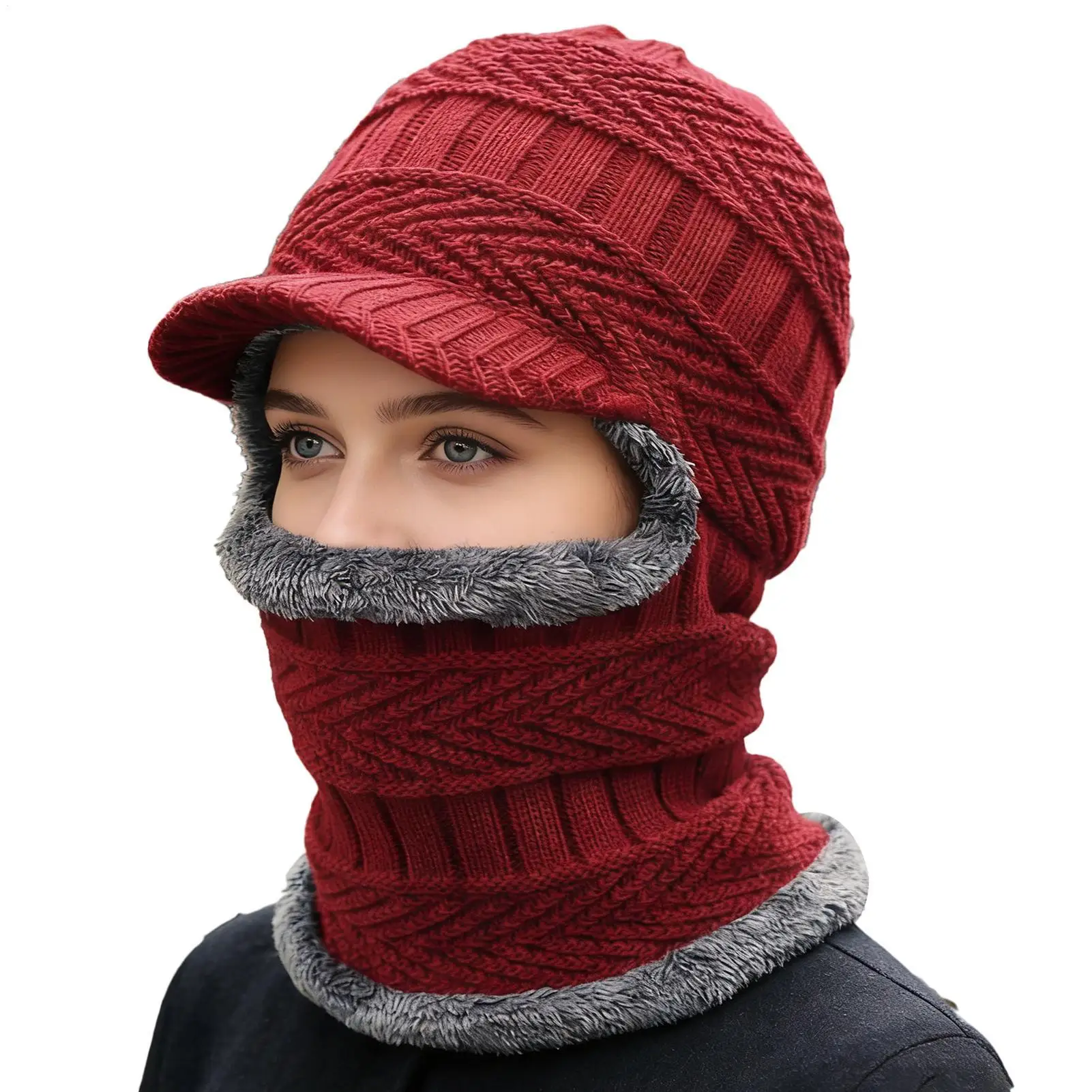 

Winter Hat Insulated Breathable Winter Beanie With Brim And Face Cover Cold Weather Warm Hat For Traveling Skiing Hiking