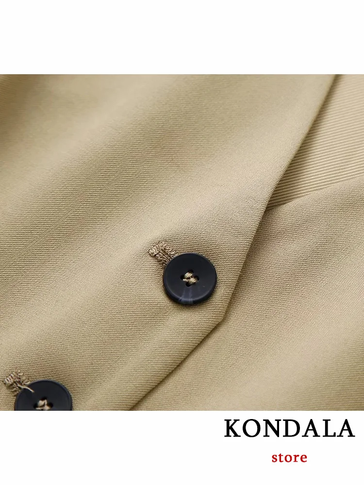 KONDALA Vintage Khaki Office Lady Suit V-Neck Single Button Sleeveless Vest High Waist Long Straight Pants Fashion 2024 Summer