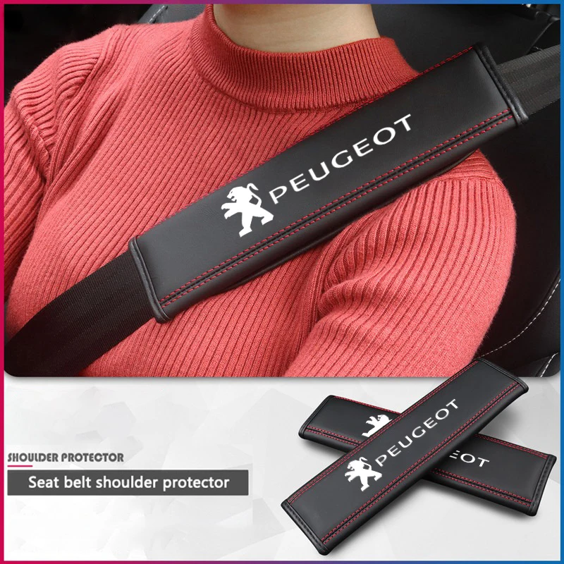 Leather Car Safety Belt Shoulder Strap Adjustable Protect Pad For Peugeot 407 508 2008 5008 307 308 3008 206 207 208 107 106