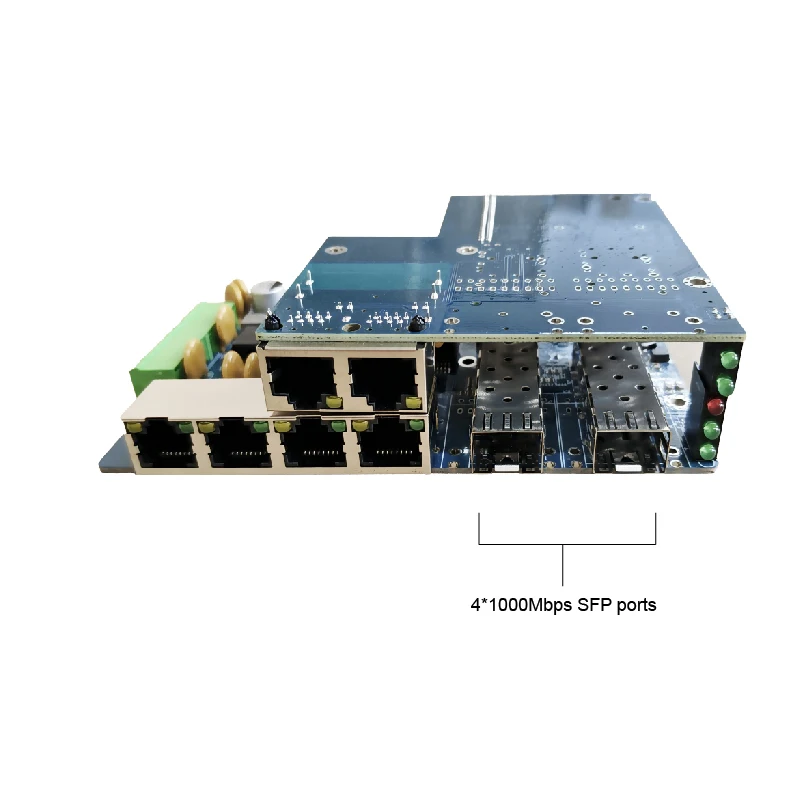 Placa PCBA de conmutador Ethernet SFP 4G6E de grado industrial Gigabit con puertos SFP de 4*1000Mbps + puertos RJ45 de 6*1000Mbps