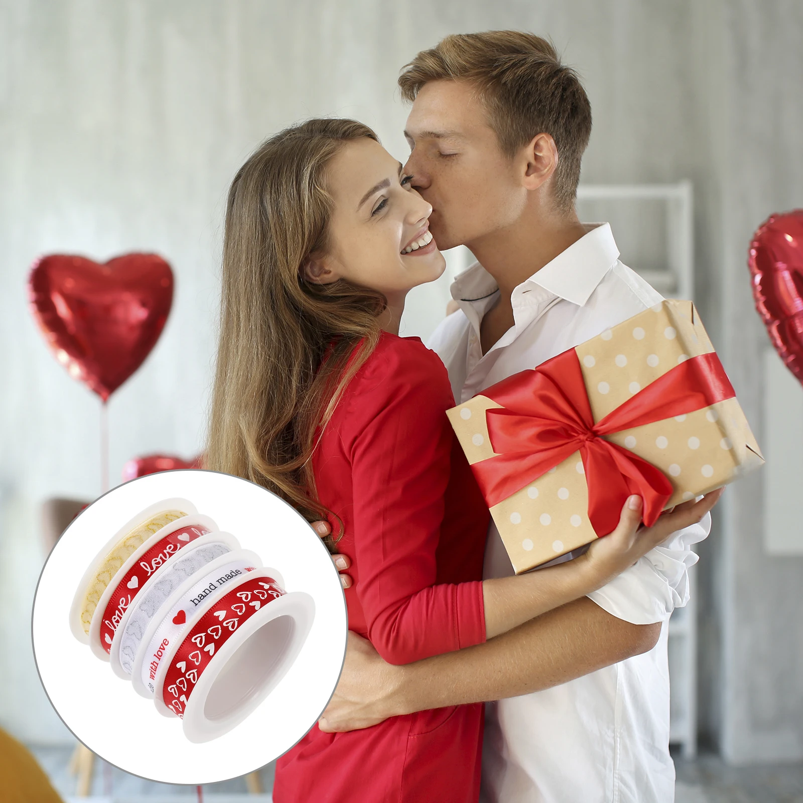 

5 Rolls Exquisite Heart Design Ribbon Wrap for Gift Box Wine Bottle Party Wall Decor Wedding Favor Accessories