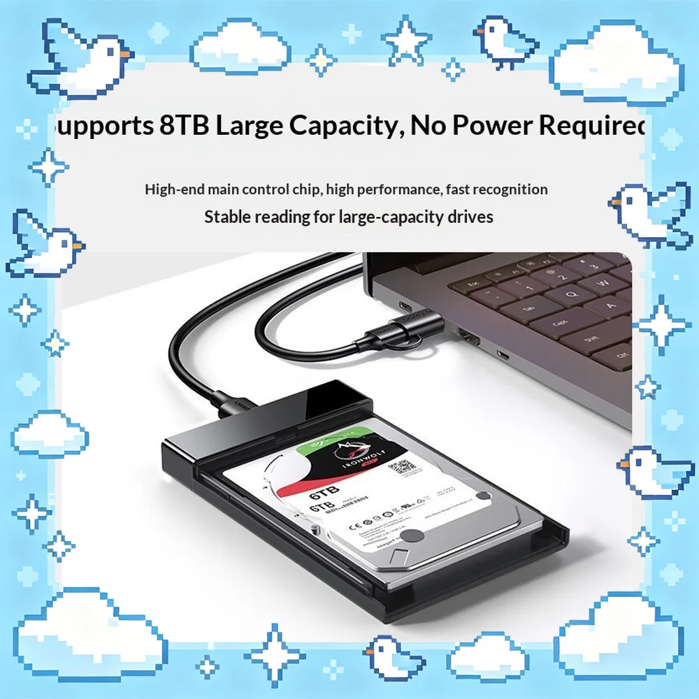 UGREEN US221 60734 2.5 Inch SATA to USB 3.0 External Hard Drive Enclosure with USB A USB C 2 in 1 Cable
