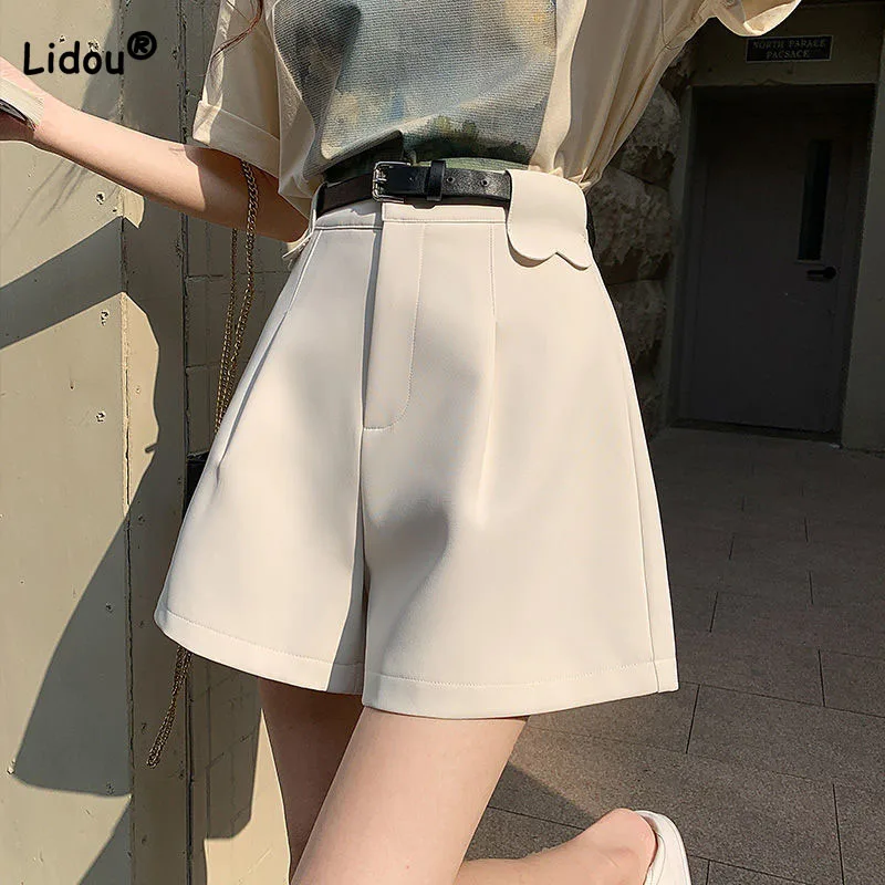 Korean Commute Female Solid Color Wide Leg Shorts Summer Women's Clothing Casual Simplicity All-match High Waist Loose Shorts