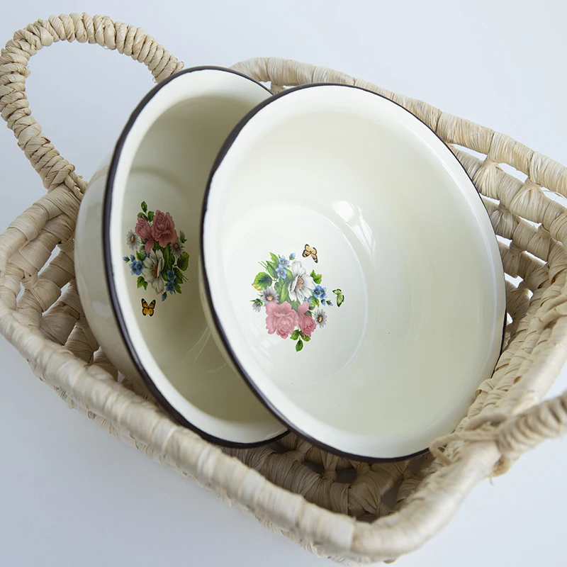 

Enamel Basin Washbasin 34cm 36cm Household Iron Porcelain Basin Ramen Bowl Bowls Stainless Steel Bowl Salad Bowl Rice Washing