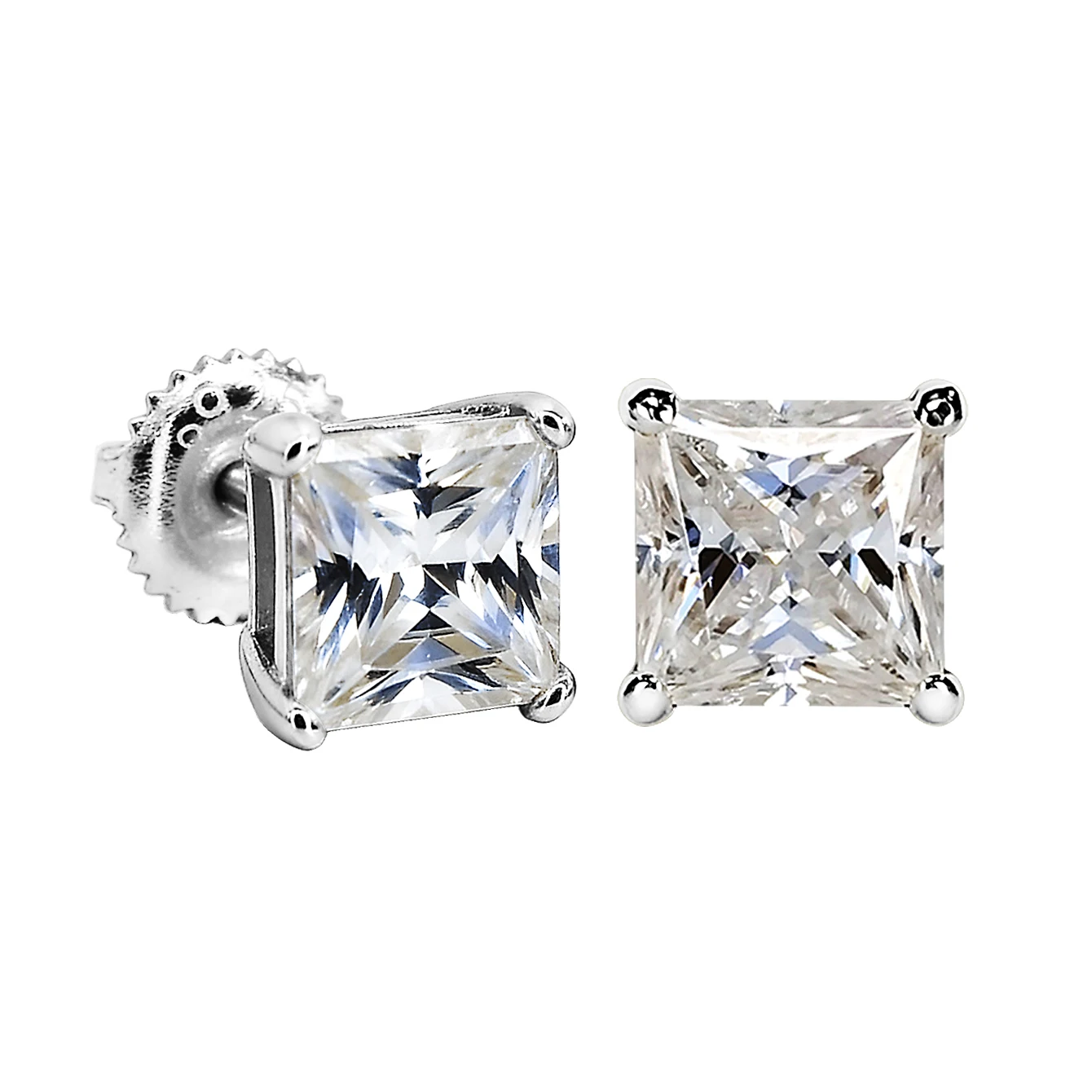 1.1 Carat Princess Cut Moissanite Stud Earrings Hypoallergenic Rhodium Plated 925 Sterling Silver Gifts for Men Women