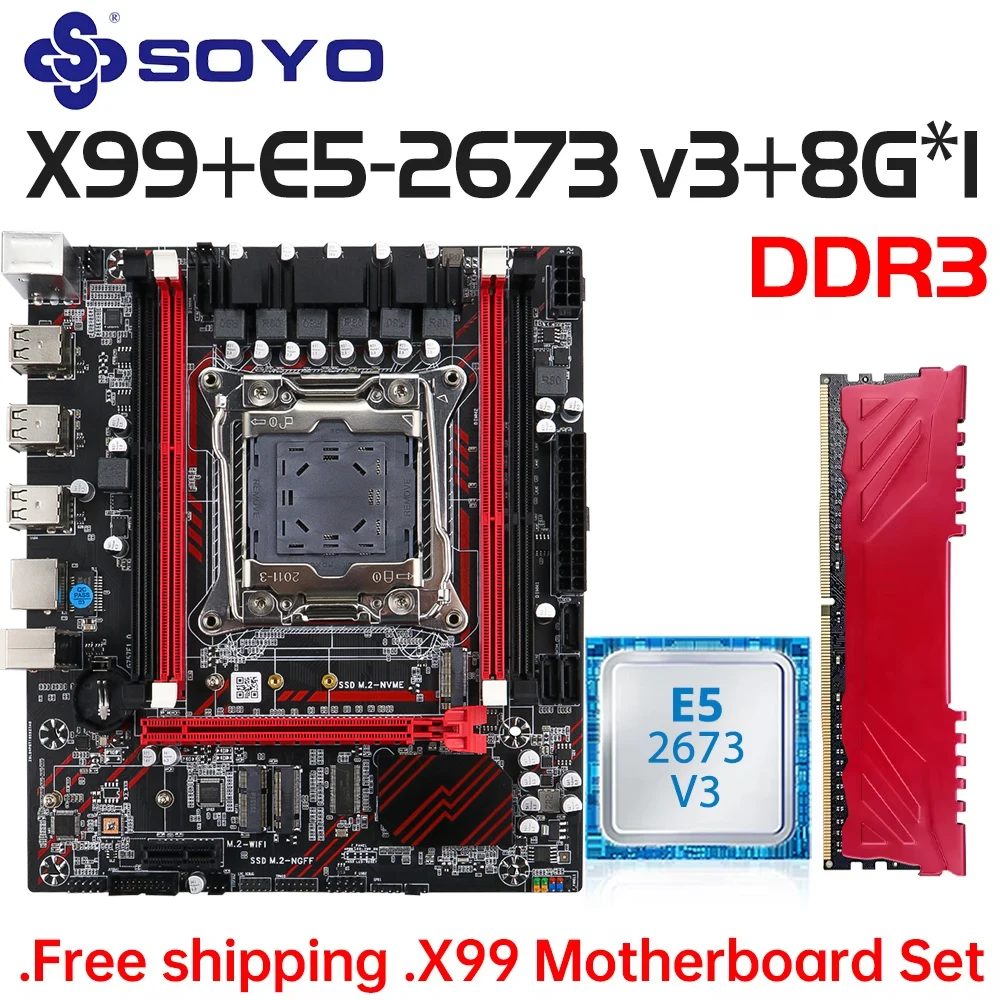 Conjunto de placa base para juegos SOYO X99 D3 con CPU Intel LGA2011-3 E5 2673 V3 DDR3 1*8GB ECC RAM memoria M.2 NVME componentes de ordenador