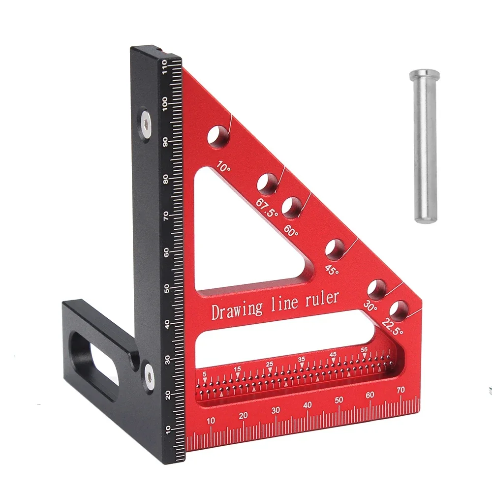 1pc 22.5-90 Degree Woodworking Square, Aluminum Miter Triangle Ruler, 3D Multi Angle Layout Protractor Measuring Ruler