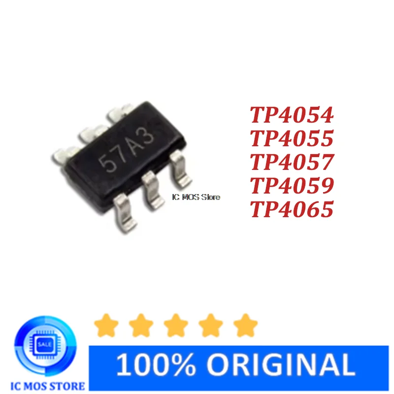 10PCS TP4054 TP4055 TP4057 TP4059 TP4065 SOT23 Battery power management chip