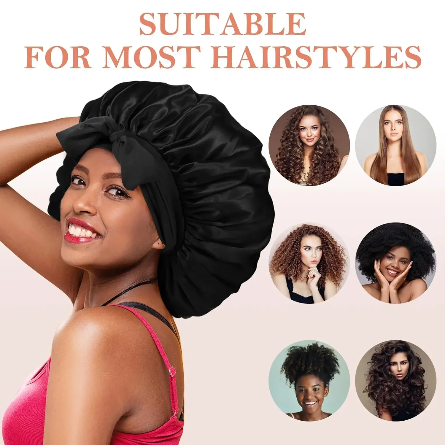 Women's Black Bonnet Sleep Cap for Hair Care
