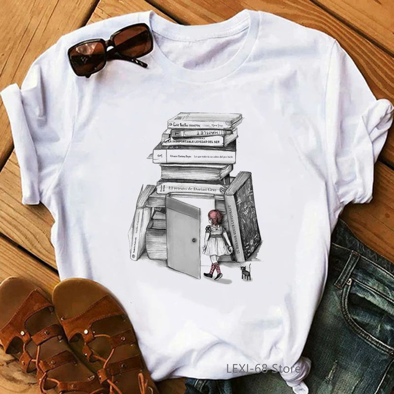 

Love Reading Book Girl Printed Tshirt Femme 90s Tumblr Clothes Summer Autumn Winter Basic Female T-Shirt Lady Girl Tops Tees