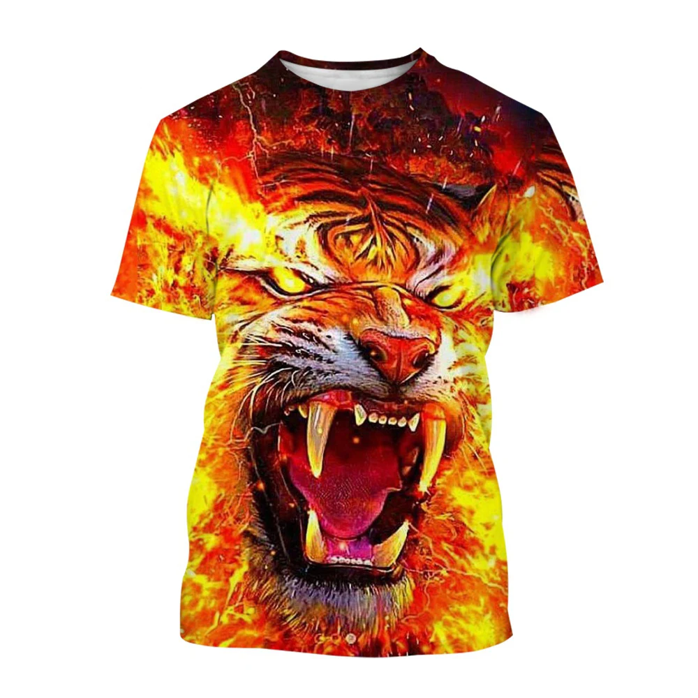 Summer Fashion Personality Tiger graphic t shirts Men Casual Sports Trend Handsome Short Sleeve 3D Printing Round Neck Tees Tops